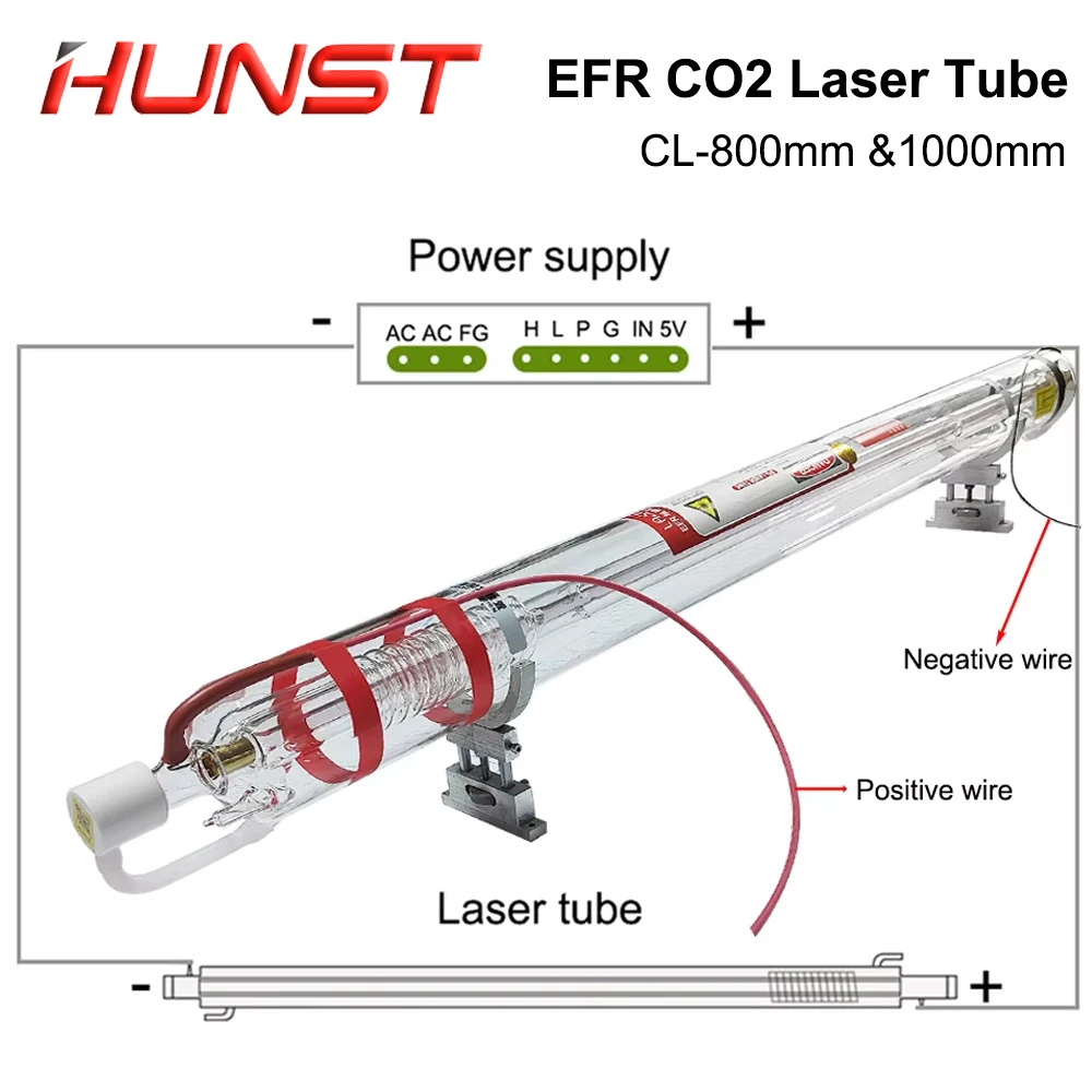 Hunst EFR 40 واط 50 واط 60 واط CO2 أنبوب الليزر قطر 50 مللي متر طول CL800mm CL1000mm الليزر الزجاج مصباح لآلة قطع النقش CO2
