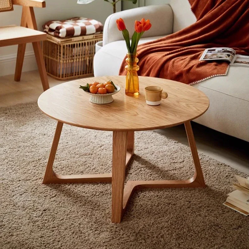 Japanese Modern Round Coffee Tables Minimalist Natural Wood Style Small Spaces Home Use Living Room Cantinho Do Cafe Furniture