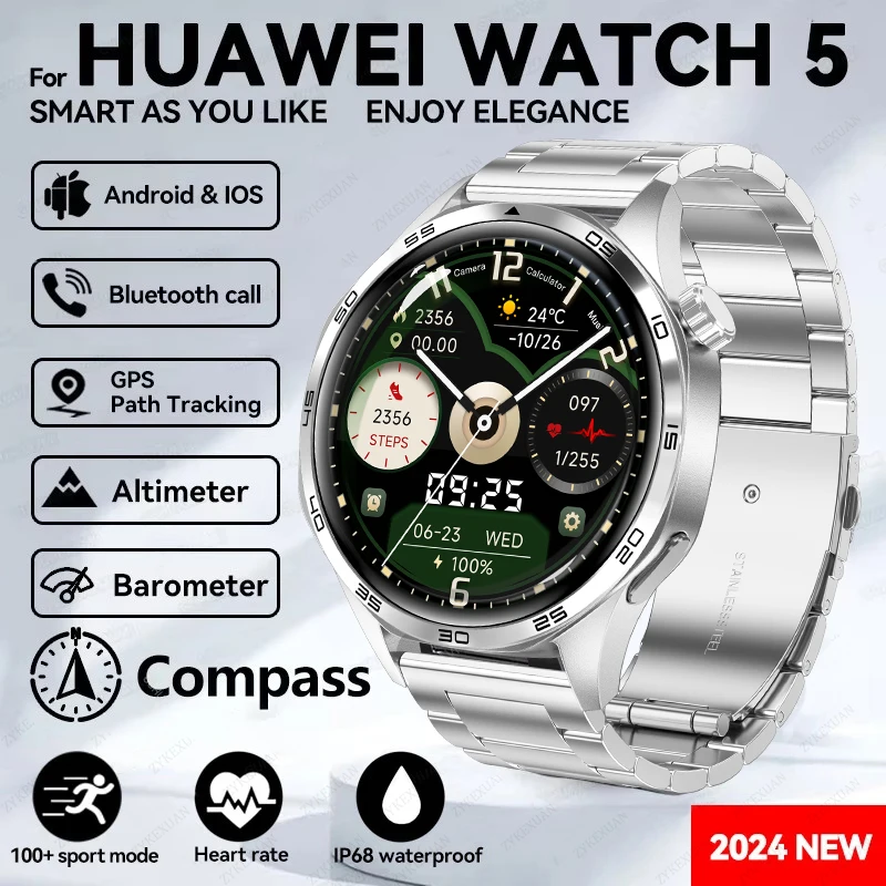 

2024 Умные часы Huawei GT5 Pro для мужчин Watch 5 Pro AMOLED HD экран Bluetooth телефон GPS NFC Спорт Умные часы для женщин