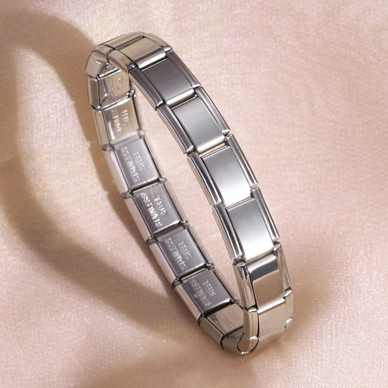 FTCY Italienische Charme Edelstahl Armbänder Für Frauen Männer 9mm Breite Elastische DIY Modulare Armband Schmuck Geschenk