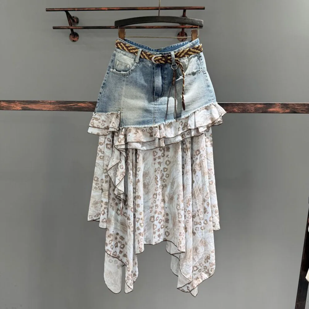 

Hot Selling New Flower Pattern Denim Skirt High Waist A Line Skirt Summer Fashion Casual Style Short Mini Skirts For Women