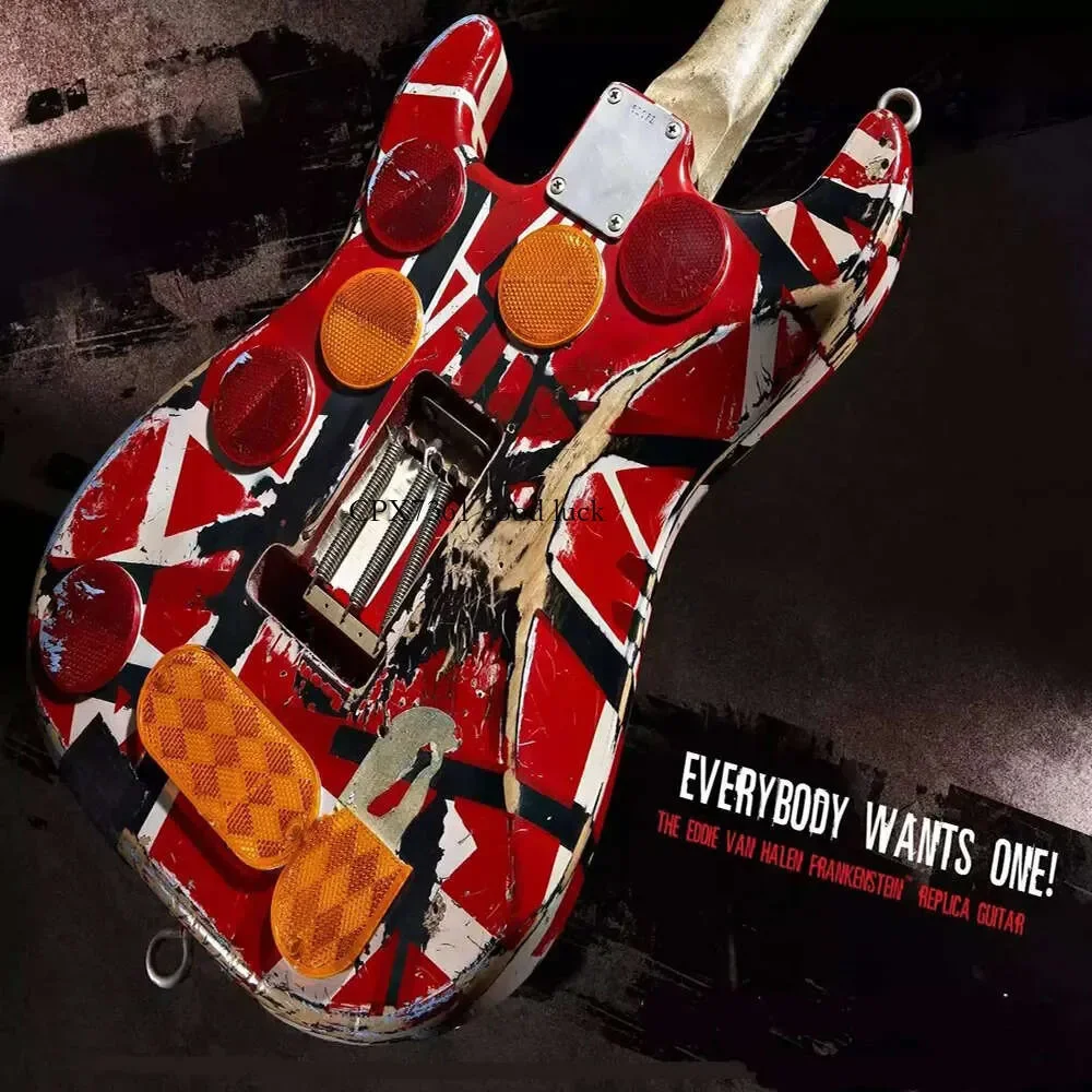 

Eddie Van Halen Relics Version Fran Ken Electric Guitar White Black Stripe Heavy Aged Free Shipping