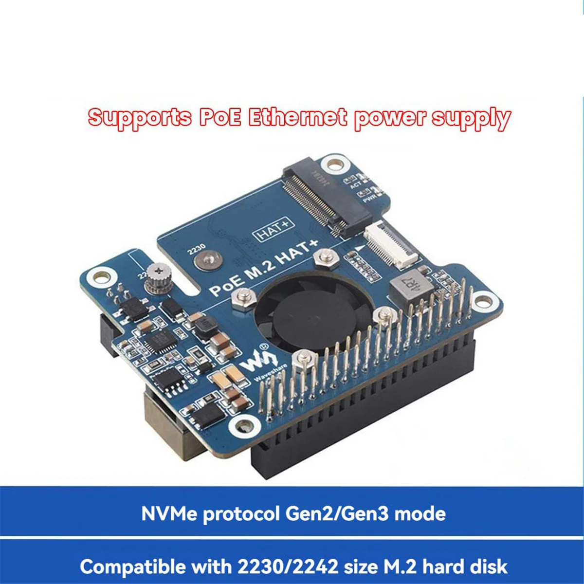 Per Raspberry Pi 5 POE + PCIe a M.2 NVMe SSD Board HAT + Pi5 2242/2230 Alimentazione over Ethernet Supporto Protocollo NVMe M2