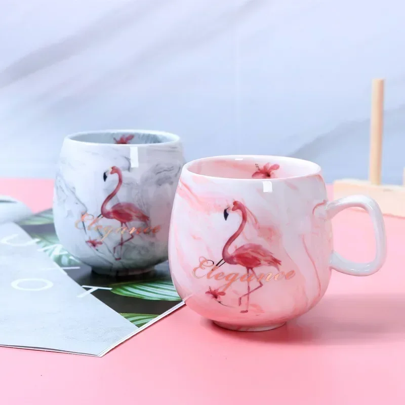 Hot Sale Ins 72*85mm 350ml Pink Grey Flamingo  Cute Cat Foot Ceramic Mug Travel Coffee Cup