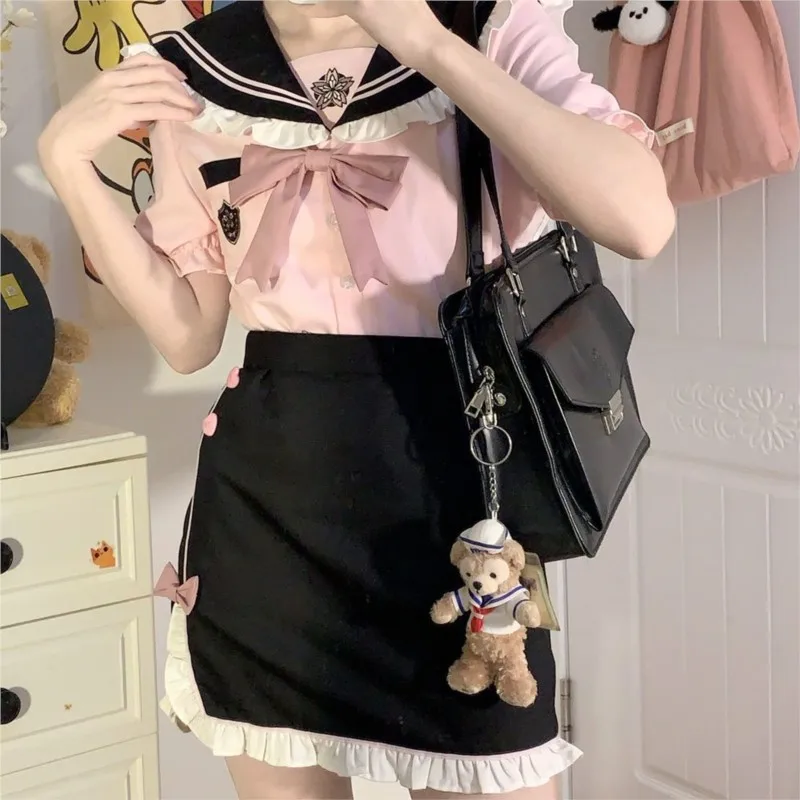 Japanische koreanische College-Stil rosa jk Uniform Matrosen anzug Mode schlanke hüft umarmende Mädchen Schuluniform Cosplay Kostüme Outfit