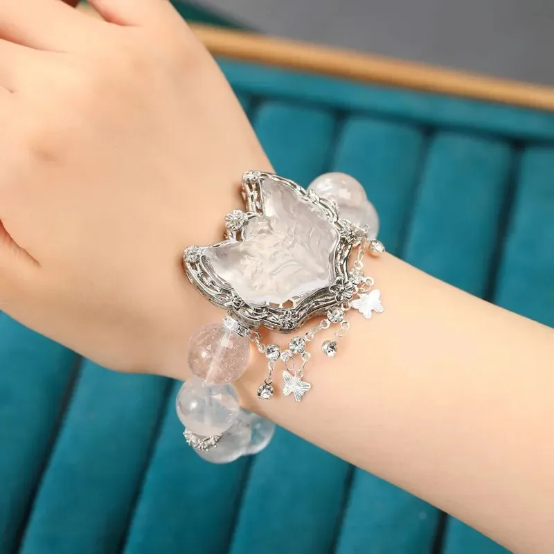 Gift Transshipment Lucky White Agate Safety Buckle Natural White Asai Crystal Bracelet White Water Fox Mask Magic Box
