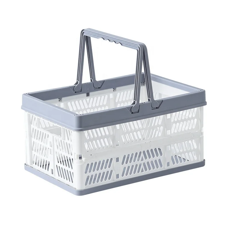 Plastic Food Containers Grocery Shopping Baskets Fruit Vegetable Snacks Boxes With Handles Folding Outdoor Picnic Storage Basket