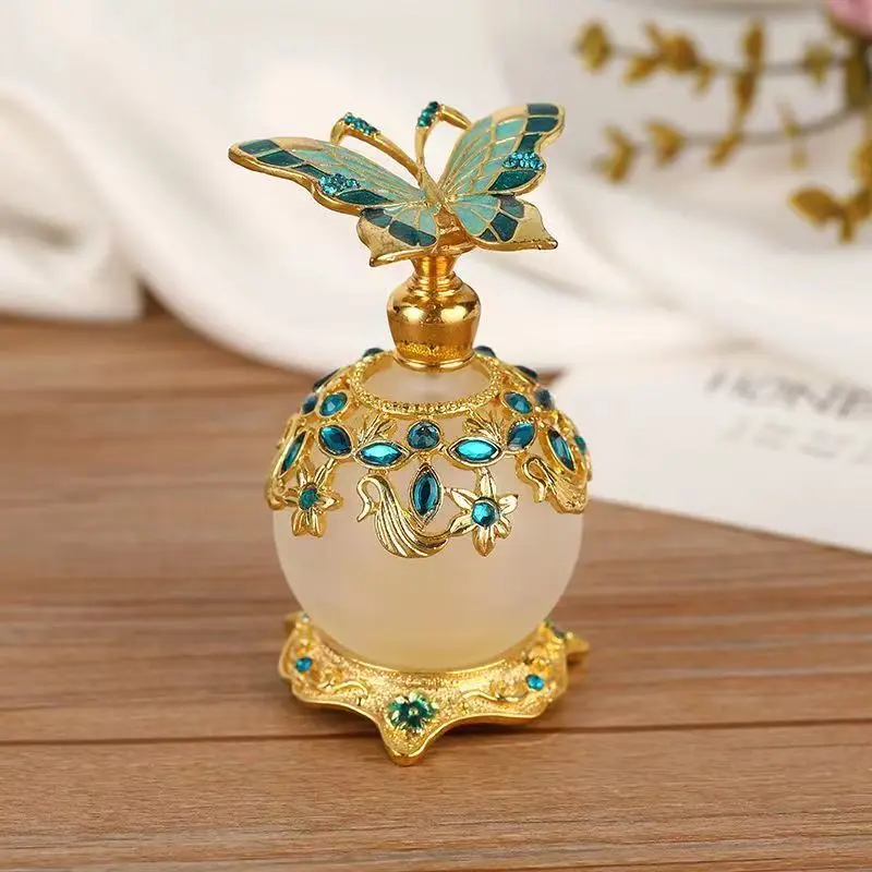 25ml Vintage Perfume Bottle butterfly Handmade Manual Painting Small Empty Refillable Bottles Metal Glass Wedding Decor Gift