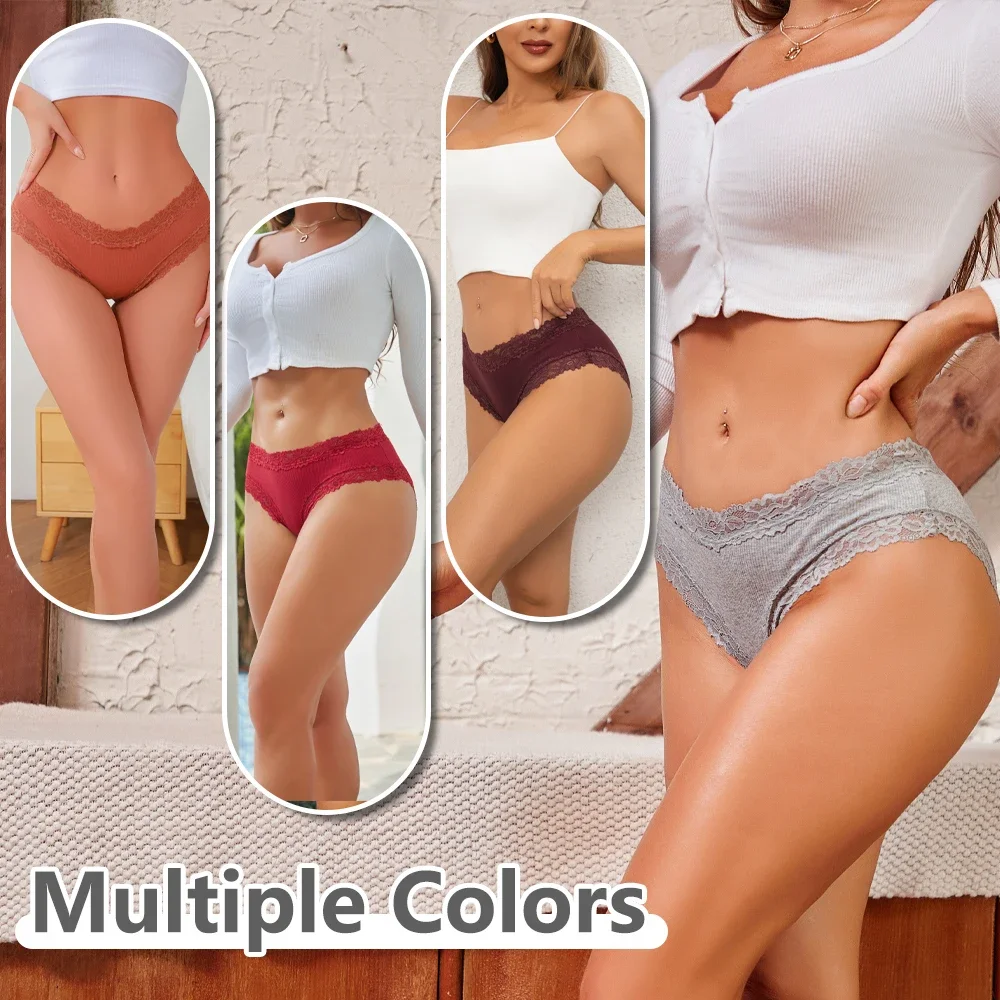 6Pcs/Set Sexy Lace Cotton Briefs For Women Seamless Solid Color High Quality Elastic Panties Female Soft Breathable Lingerie New