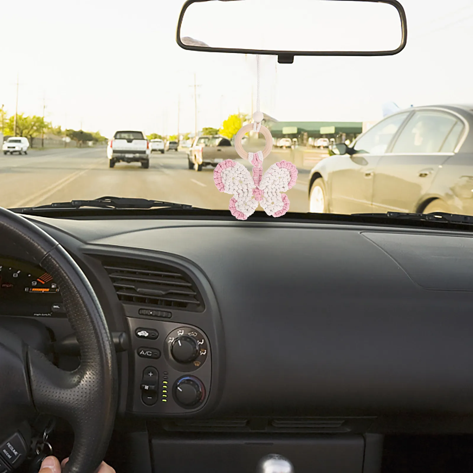 

Butterfly Car Hanging Ornament Cotton Rope Wooden Rearview Mirror Pendant Car Decor Stylish Butterfly Accessories Rear View