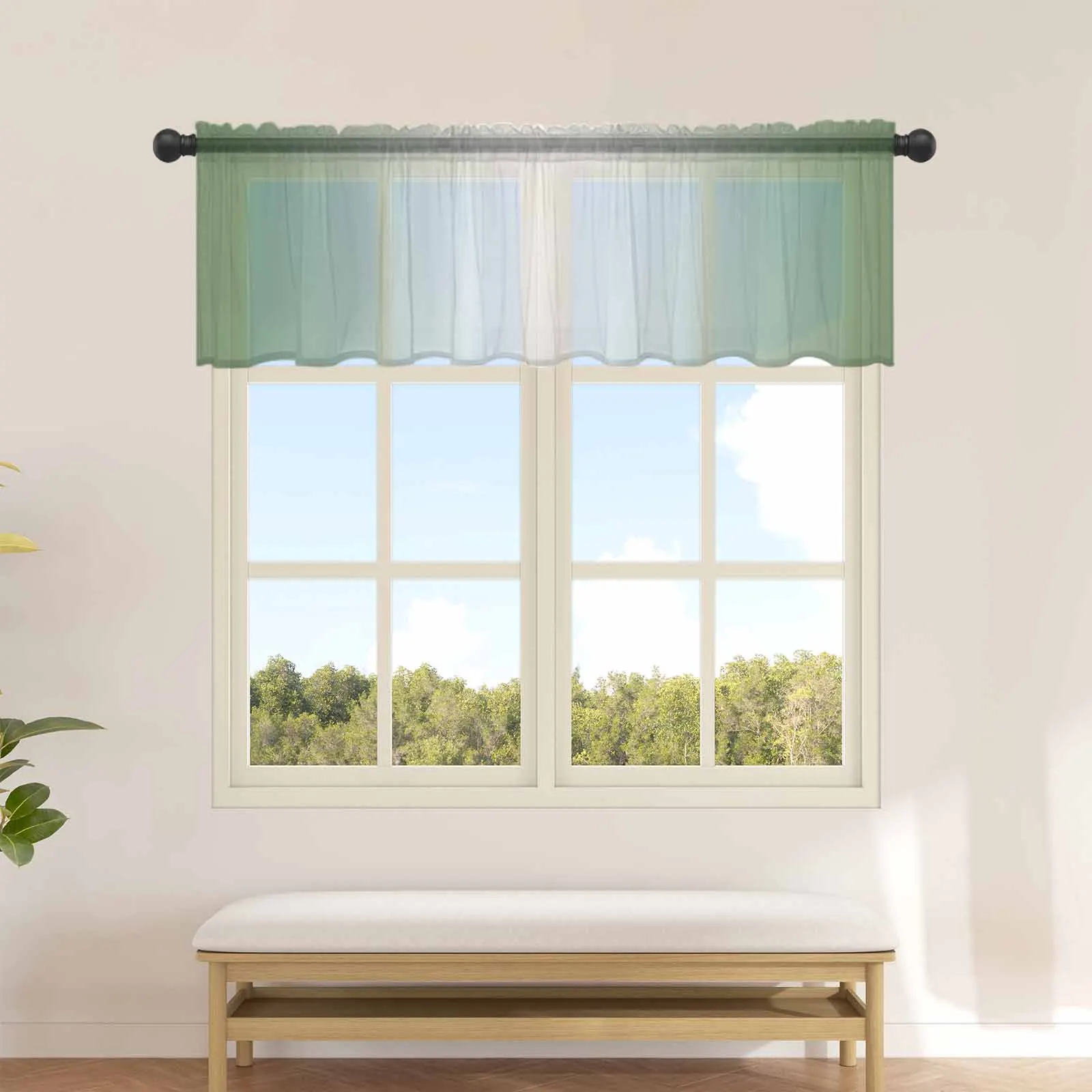 Grass Green And White Gradient Kitchen Sheer Curtains Tulle Small Curtain Living Room Voile Drapes Home Decor