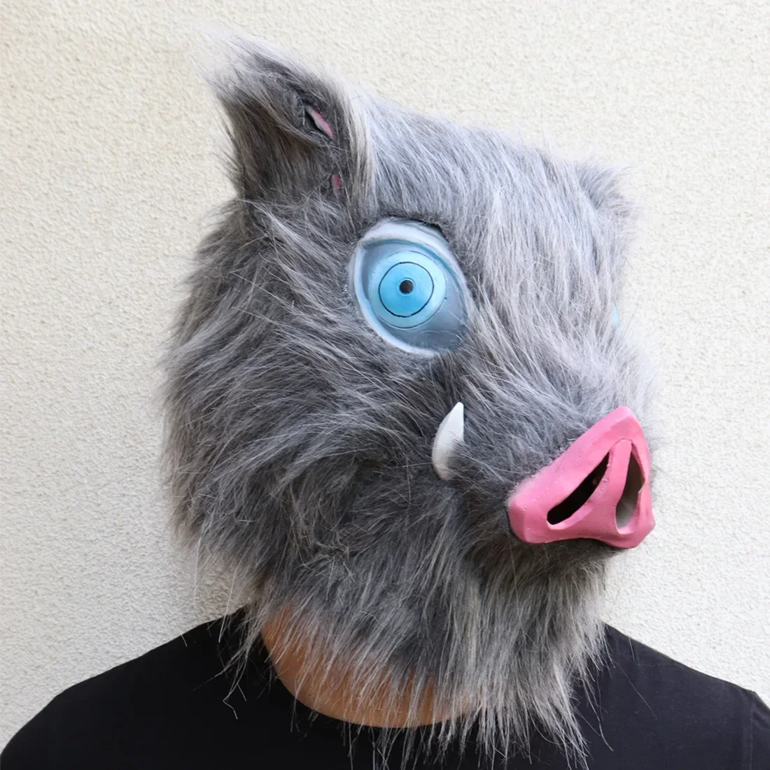 2026 Anime Masker Hashibira Inosuke Lang Haar Varken Hoofd Latex Masker Headset Halloween Cosplay Prop Masker