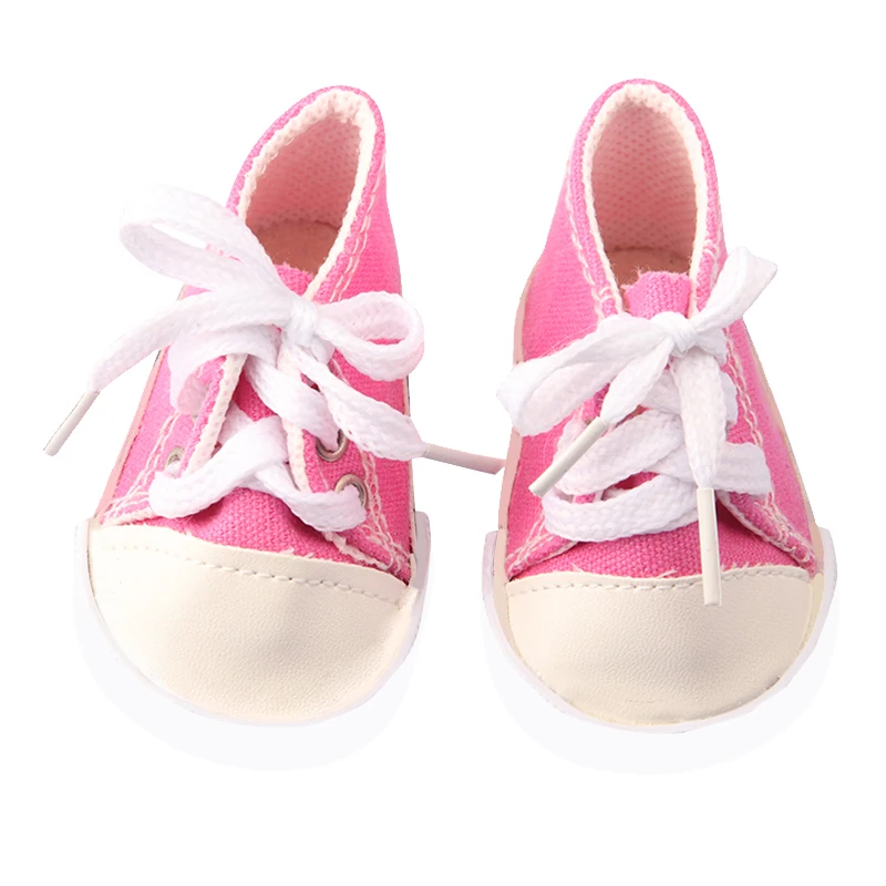 18\'\' Doll Accessories Fashion Doll Shoes Socks For 43 Cm Baby New Born Doll s White Pink Sneakers Lace-Up Canvas Mini Shoes