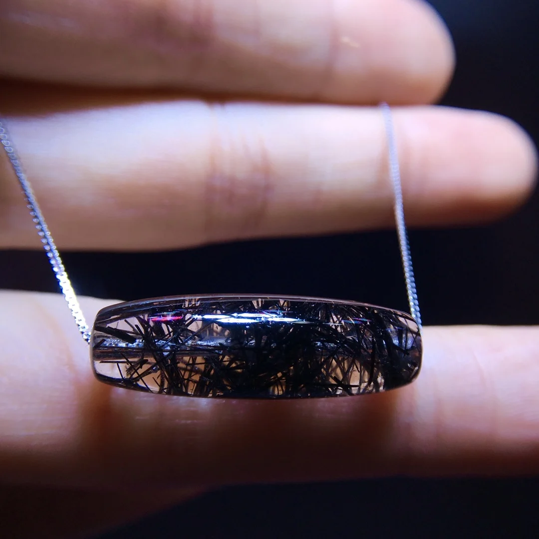 

Подвеска из натурального черного рутилированного кварца «кошачий глаз» 28/8,8 мм, ствол, прозрачный рутиловый кварц, ювелирные изделия для женщин, Бразилия AAAAAAA