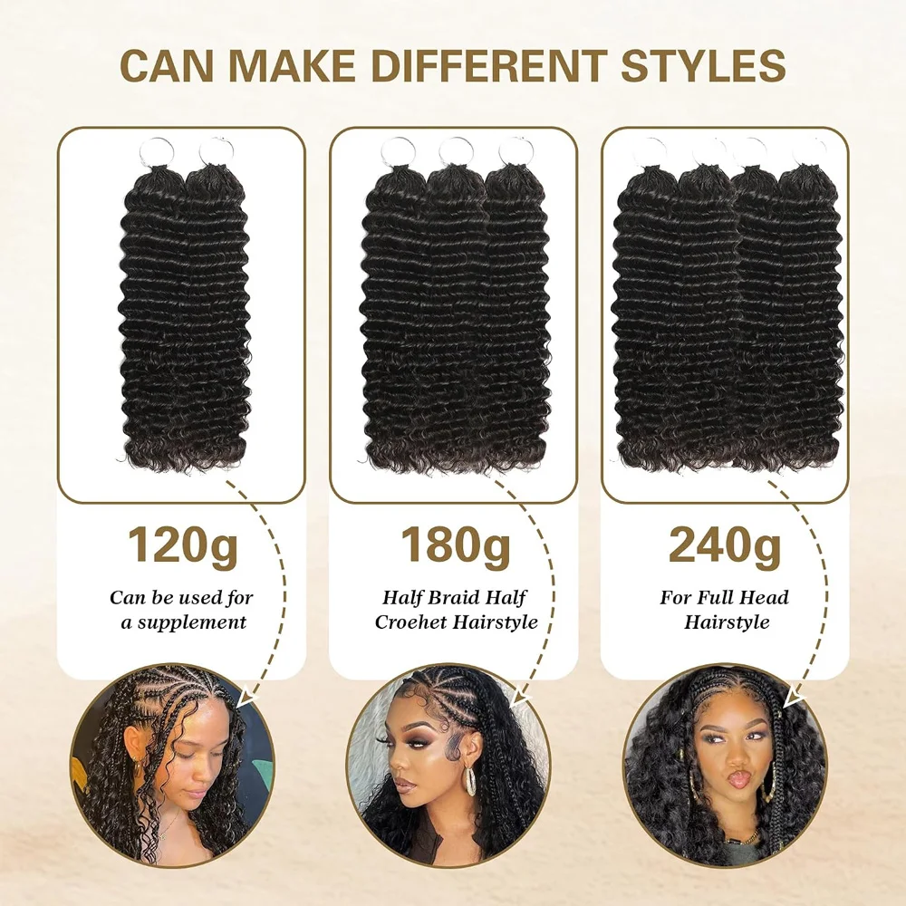 Deep Wave Feather Crochet Braid Natural Black Human Hair Extensions Deep Wave Feather Human Crochet Hair For Women Pre-Separated & Pre-Fluffed Feather Crochet 100% Human Hair Extensions Soft Natural Look Lightweight & Tangle-Free - view 4