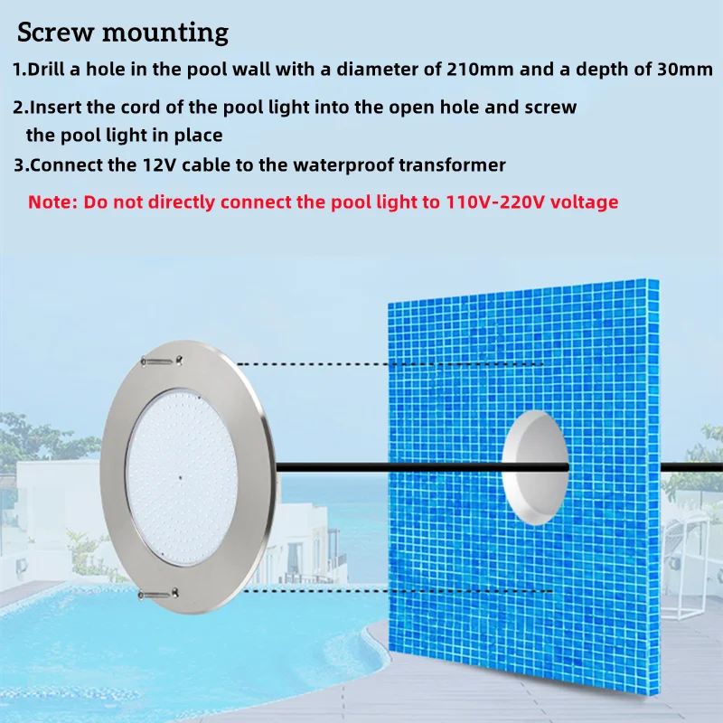 IP68 waterproof pool light 304 stainless steel resin filled ultra-thin light body Low voltage AC12V wall mounted RGB remote cont