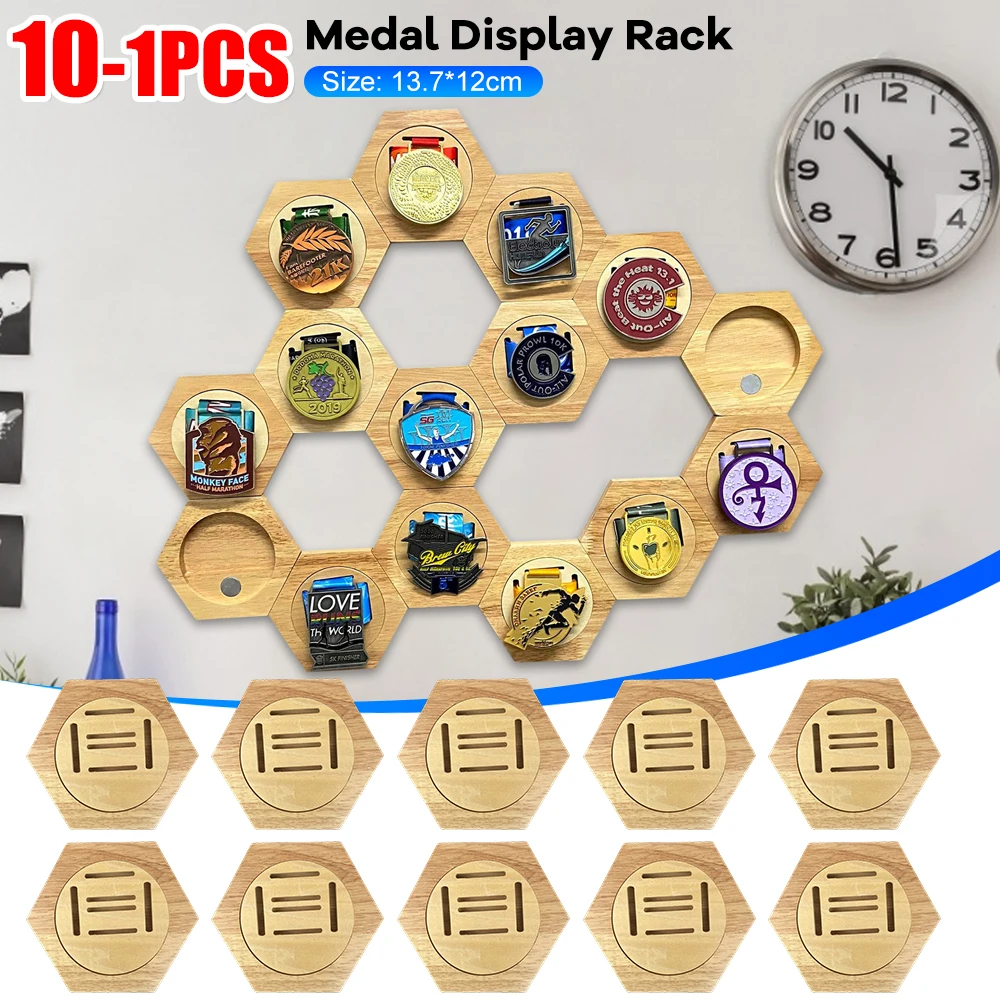 Honeycomb Combination Medal Display Stand Hexagonal Wood Display Stand Board Hanger for Sports Racing Marathons Medal