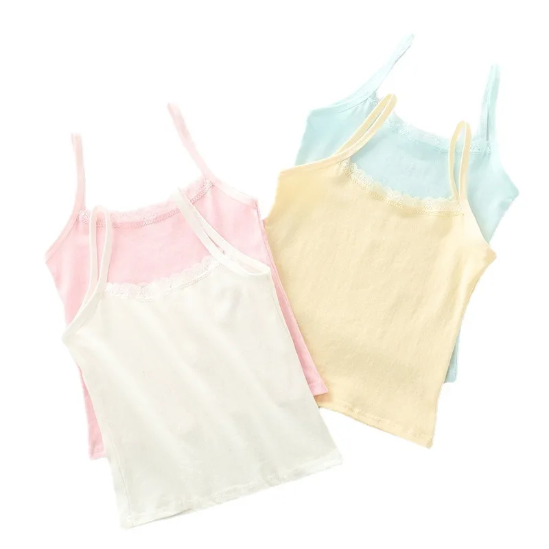 

2pcs/Lot Girl Summer Undershirt Singlet Shirts Kids Solid Color Cotton T-shirt Top Camisoles Underwear Tanks For Weight 25-50kgs