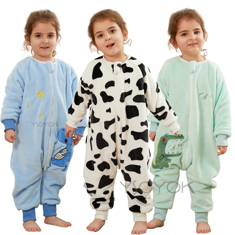 Pijamas de felpa de invierno para niños, ropa de dormir de oso de vaca para mantener el calor, Kigurumi para niños y niñas, ropa de dormir de lana de franela