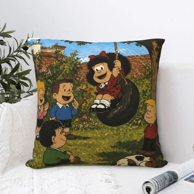 Custom Curious Mafaldas Friends Quino Comic Cartoon Pillow Case 45x45cm Cushion Cover Decoration Salon Square Pillowcase