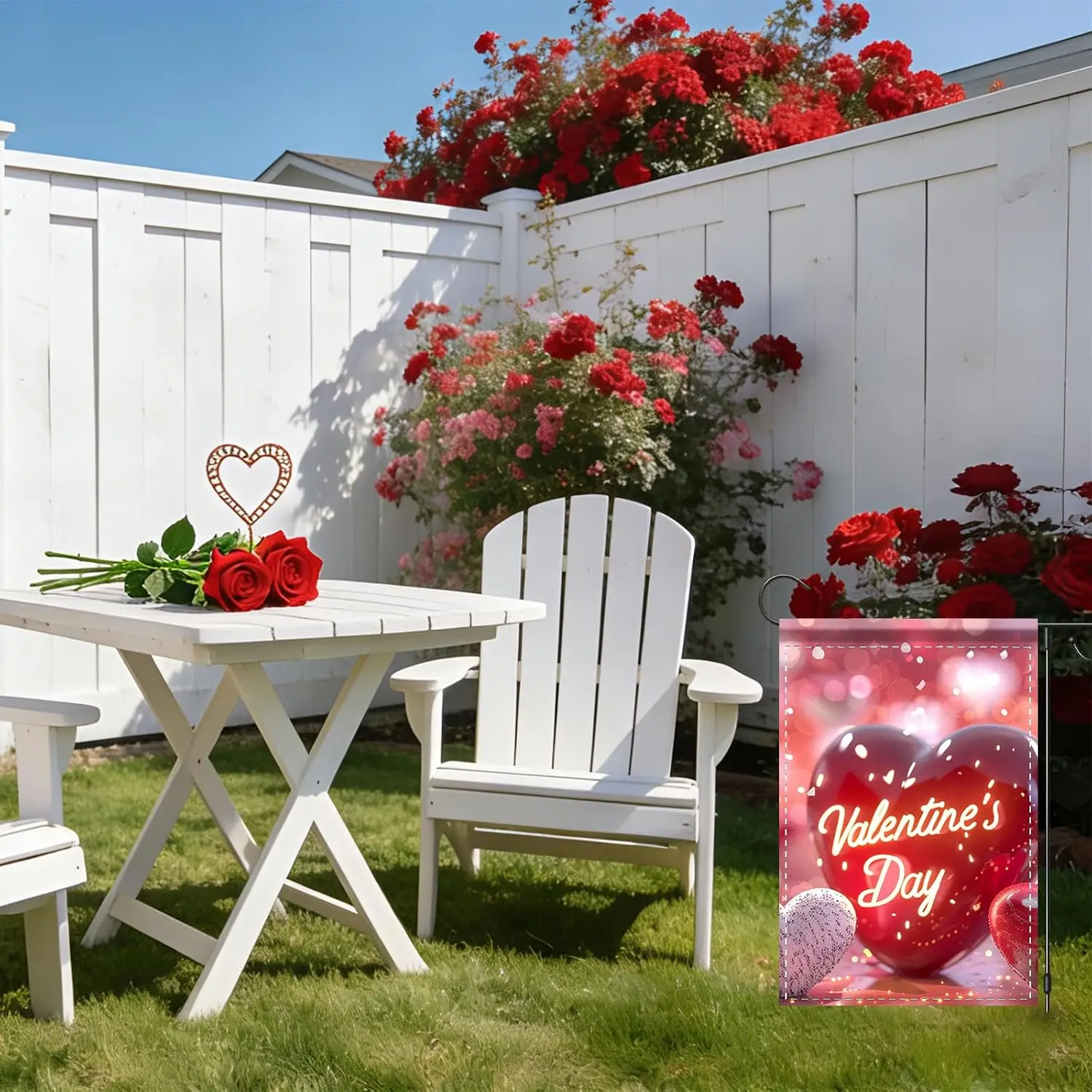 Valentine Garden Flag Valentine's Day Flag Neon Heart Design Polyester 12x18 Inches Valentines Day Decorations Yard Pati MMZ