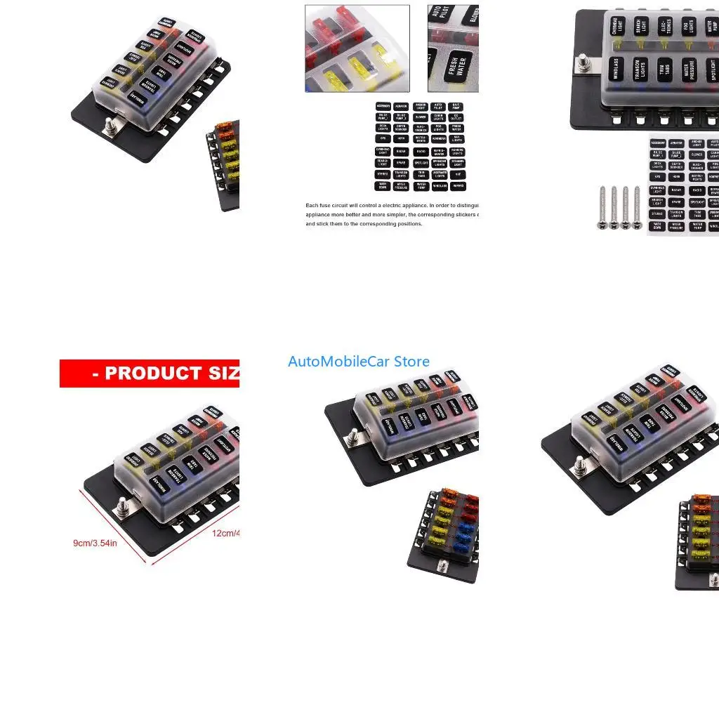 G8TE 12 Circuit Blade Fuses Block with Transparent Dustproof Cover 12 Position Car Fuses Box Suitable for Car Boat & Camping