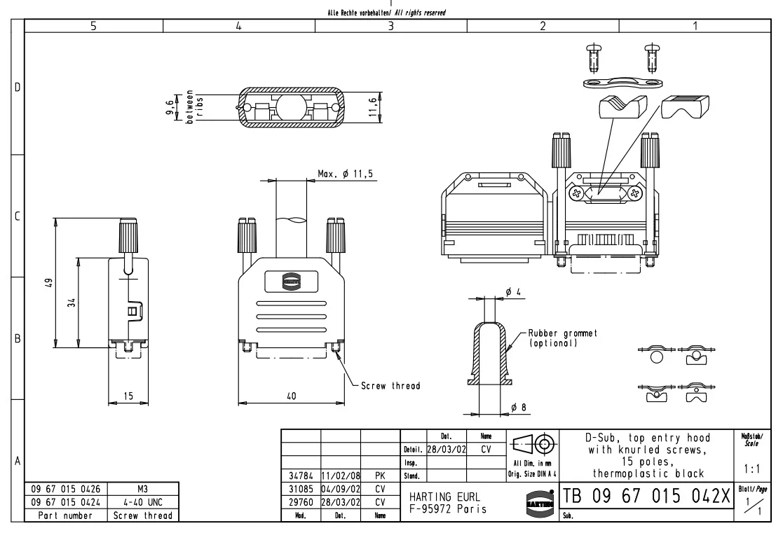 09670150424 Harting Dsub 2 Kunststoff hauben