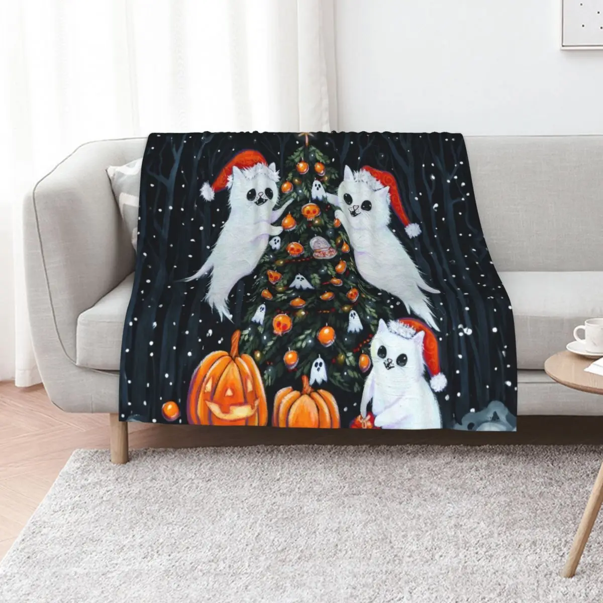 

Decorating the Halloween Christmas Tree Throw Blanket Summer Thermal Quilt Tourist Blankets