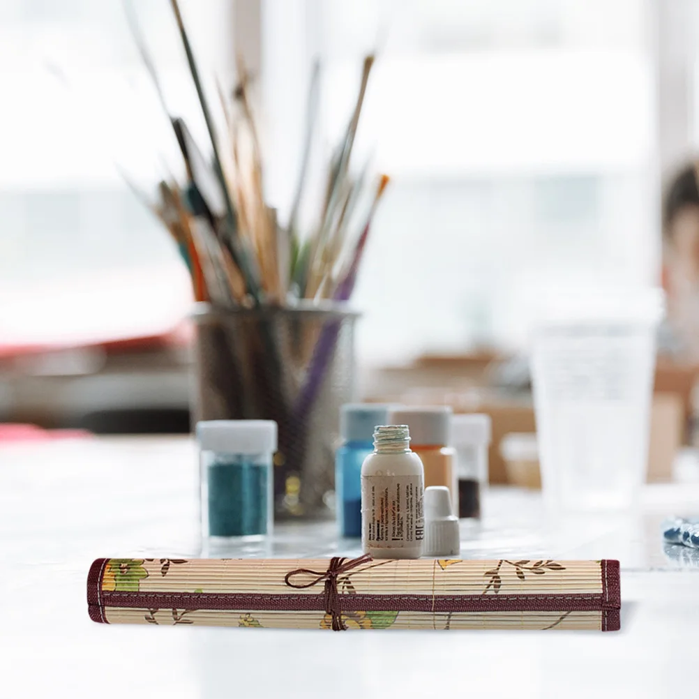 

Bamboo Brush Pen Roll Wrap Large Capacity Pencil Case Stationery Organizer Art Supplies Storage Pouch Pencil Wrap