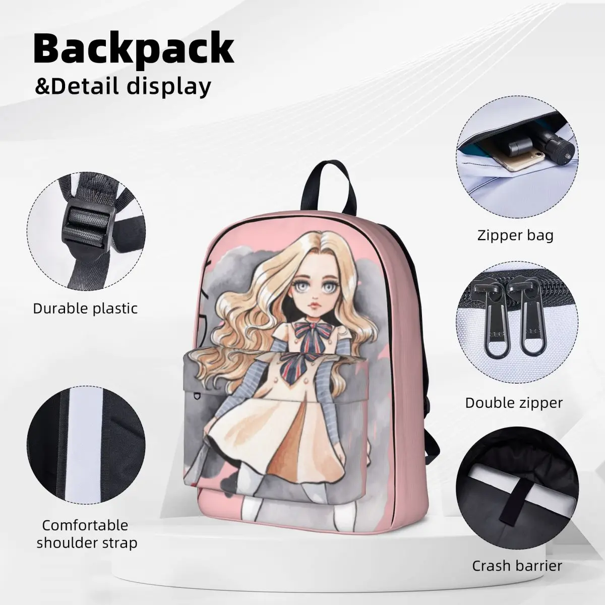 M3gan Movie Backpack 2024 Fashion Pink Travel Xmas Gift Backpacks Female Kawaii School Bags Colorful Print Rucksack