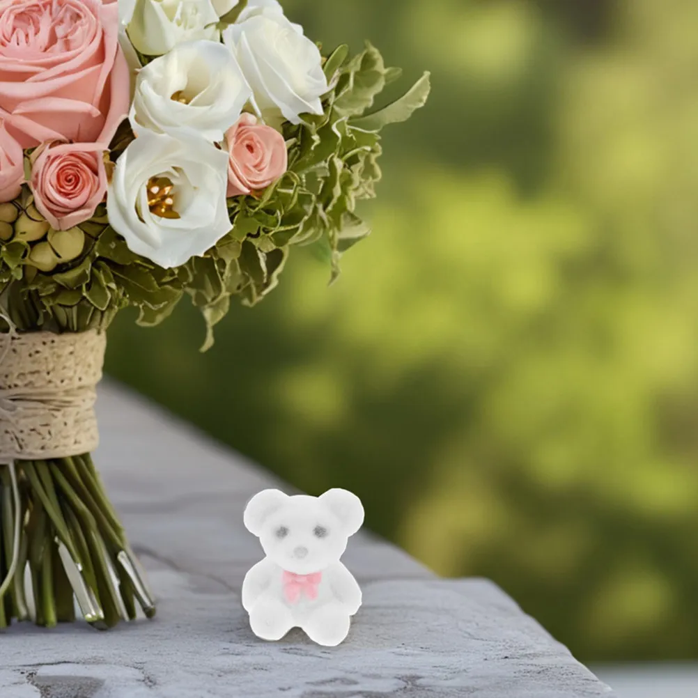 6Pcs Mini Flocked Bears Miniature Soft Decoration for Wedding Birthday Party Favor Craft Supplies Accessory Mini Flocked Bears