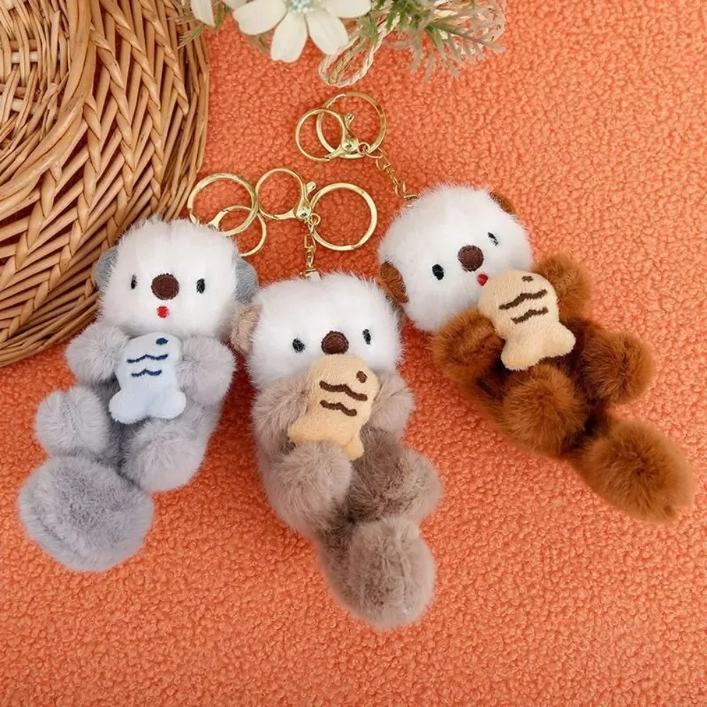 New Cartoon Sea Otter Plush Keychain Small Pendant Fish Seal Plush Doll School Bag Pendant