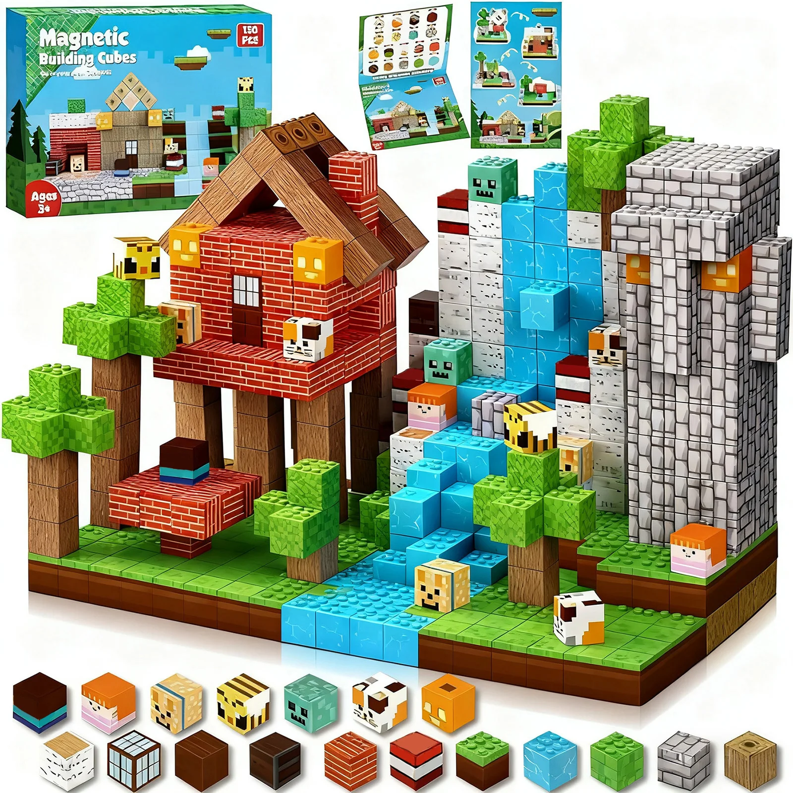 مجموعة مكعبات بناء مغناطيسية من 150 قطعة، لعبة بناء مغناطيسية، مكعبات بناء ثلاثية الأبعاد متشابكة، لعبة حسية مونتيسوري، تعليم العلوم والتكنولوجيا والهندسة والرياضيات