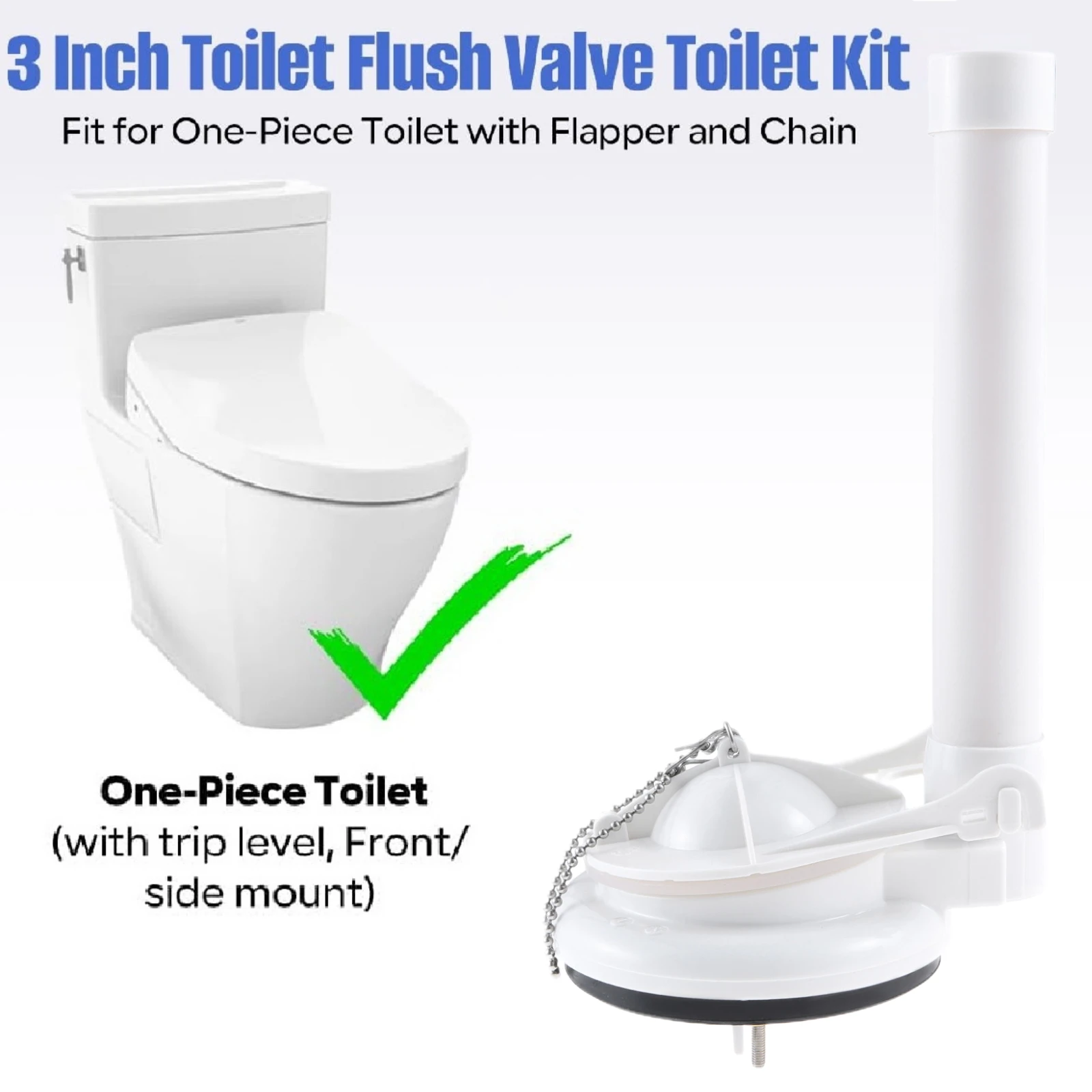 Universal 3-Inch One-Piece Wrench Style Toilet Flush Valve Replacement Toilet Water Tank Repair Kit with Flapper and Chain