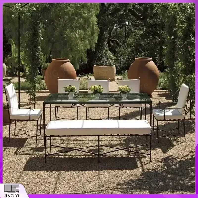 Outdoor Wrought Iron Garden Sofa Set Nordic Style Patio Furniture Rainproof Table and Chairs for Villa Courtyard Balcony