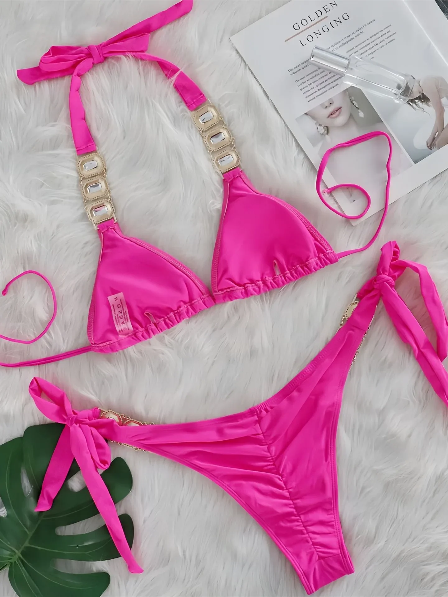 섹시한 라인스톤 비키니 세트 여성 2025 럭셔리 핑크 크리스탈 다이아몬드 푸쉬업 밴디지  thong 수영복 비치 수영복