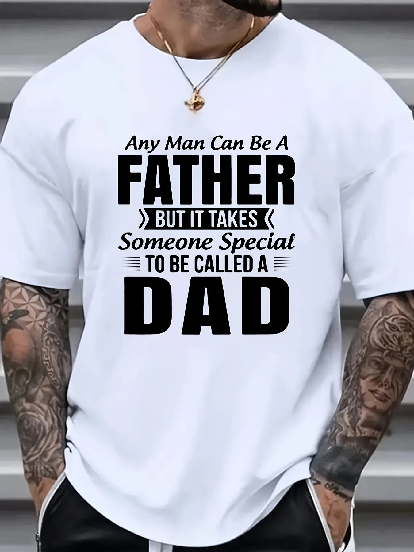 Breathable, Comfy, Slight Stretch, Patterned Print Tee with CALLED A DAD Design for All-Season Wear - Machine Washable