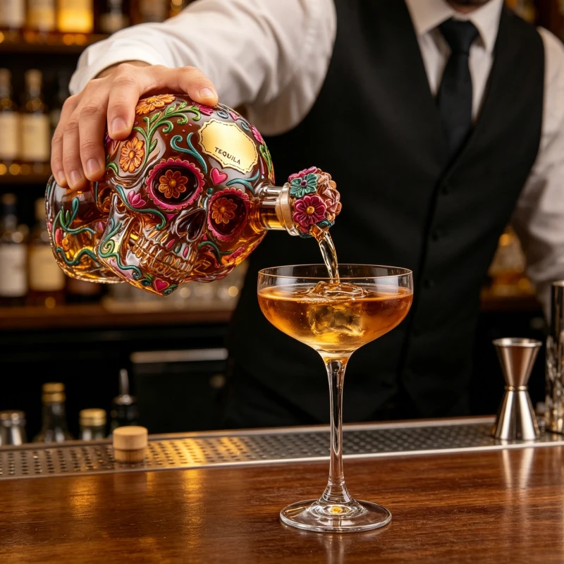 Bouteille de carafe en verre Tête de mort gothique pour Tequila et Whisky, Décoration de bar et de maison, Objets de collection