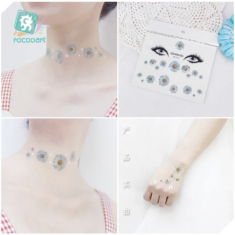 Rocooart Face Sticker Temporary Tattoo Party Face Makeup Tools Small Fresh Flower Fake Tatoo Little Flora Flash Tattoo Stickers