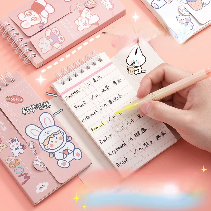 1pcs Pocket English Word Book Cute Cartoon Learn Foreign Words Memo Notebook Coil Student Portable Notepad