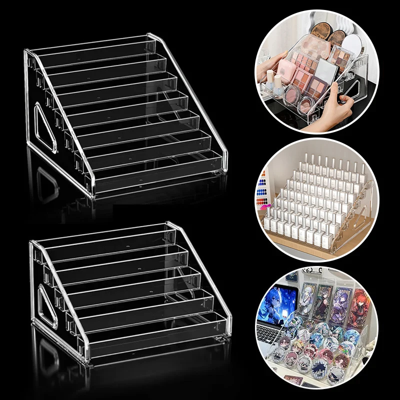 Acrylic Display Shelf Transparent Desktop Ladder Shelf Standing Badge Eye Shadow Tray Shelf
