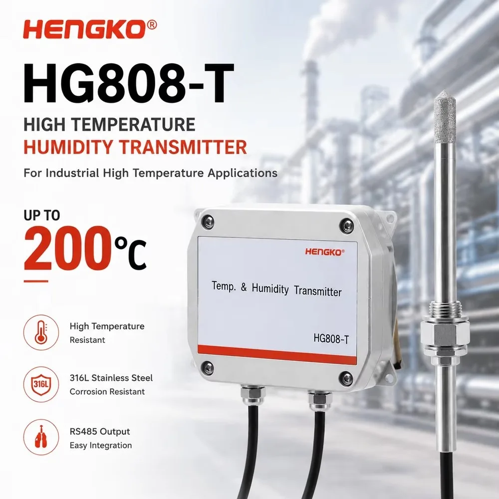 200°C High Temp Humidity Transmitter RS485 Modbus for Industrial Flue Gas Duct Drying Process Control System