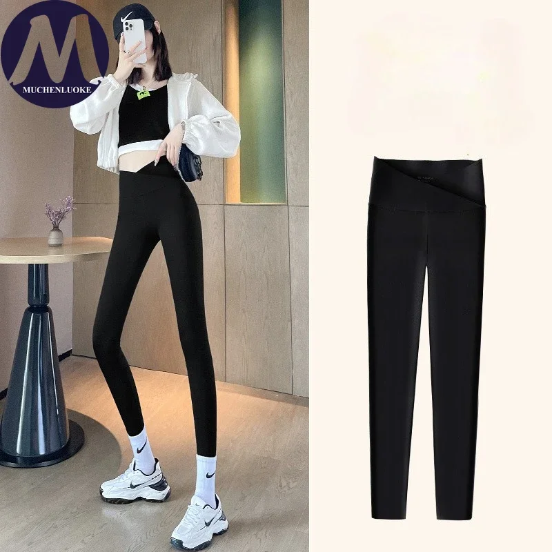 Leggings mulher primavera outono novo elegante cintura alta sexy calças de yoga moda fino ajuste levantar nádegas apertar abdômen leggings