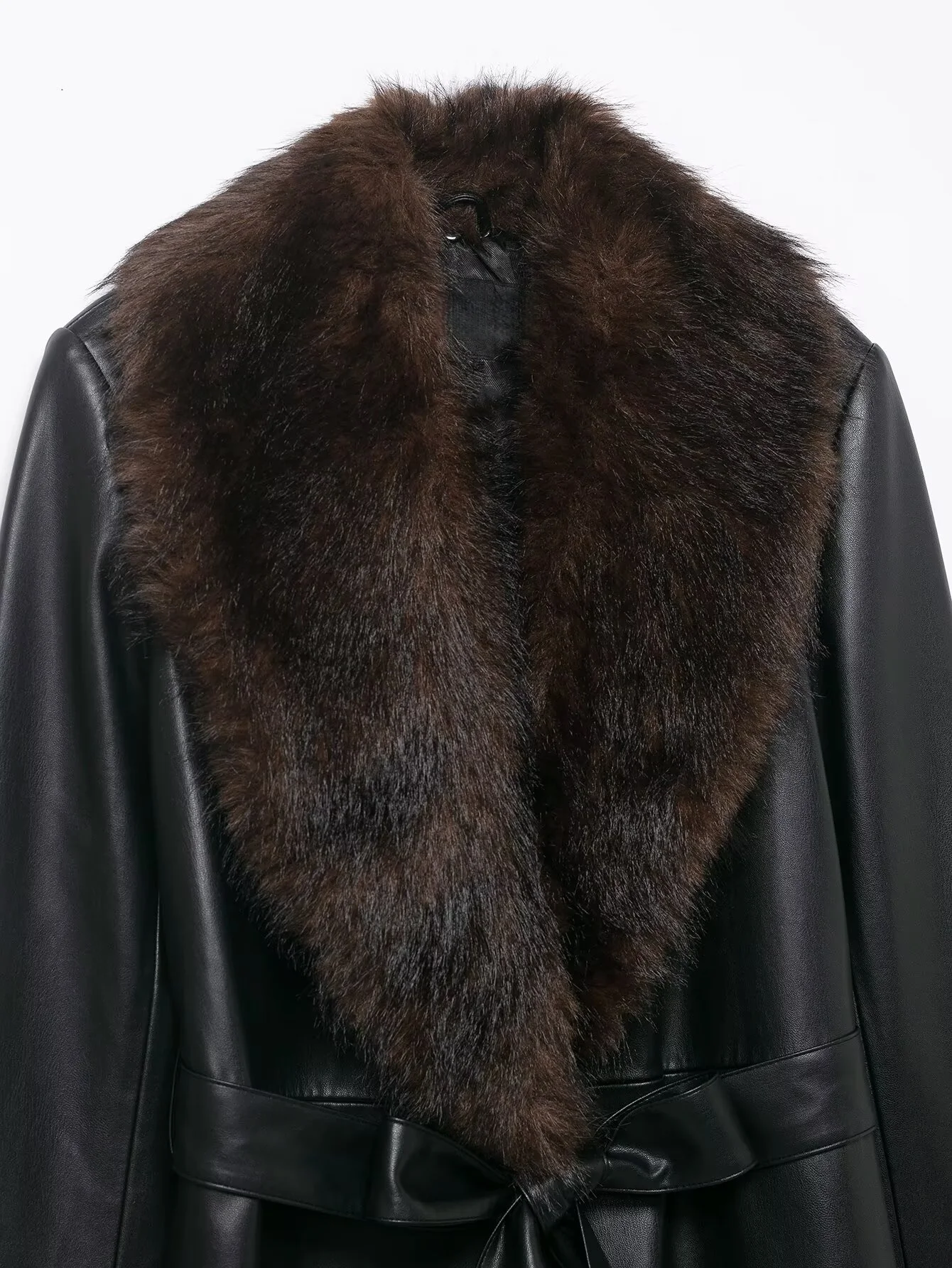 معطف نسائي شتوي جديد لعام 2025 غير رسمي وبسيط وأنيق وطية صدر السترة من الجلد الصناعي بياقة قابلة للفصل ومتعدد الاستخدامات #3