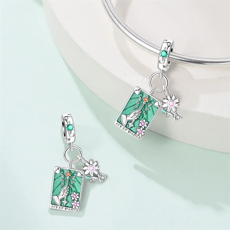 New 925 Silver Tarot Cards Sun Moon Stars Lovers Star Coins Charms Beads Fit Pan Original Bracelets DIY Gifts Fine Jewelry