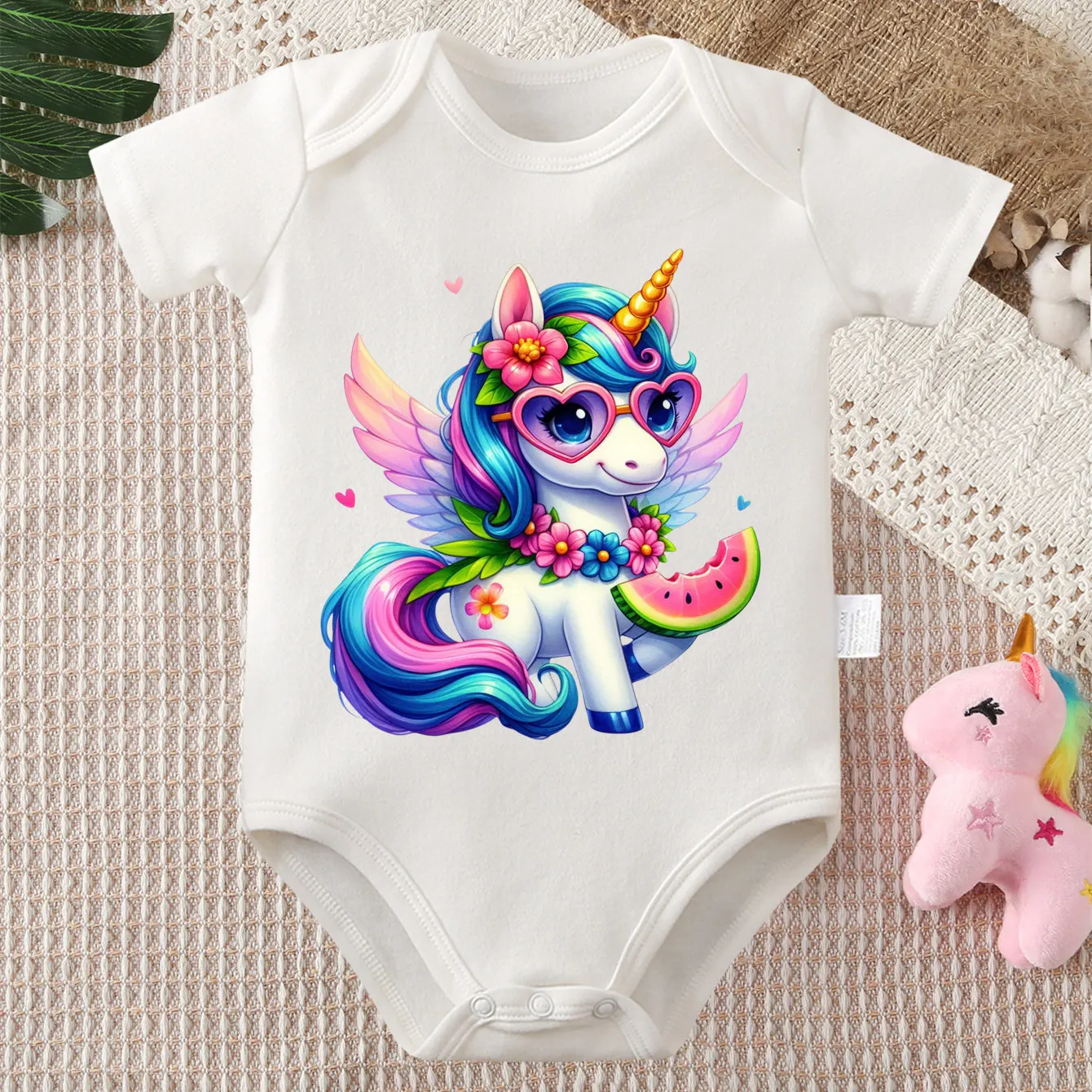 

Боди из чистого хлопка с цветочным принтом и разноцветным единорогом, удобная одежда для малышей, комбинезон для новорожденных от 0 до 12 месяцев