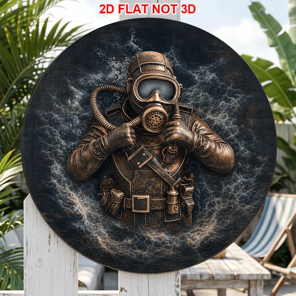 CIFBUY Vintage 2D Round Aluminum Wall Art Waterproof Durable War Soldier Theme Decor For Living Room Bar Office Gift Sign