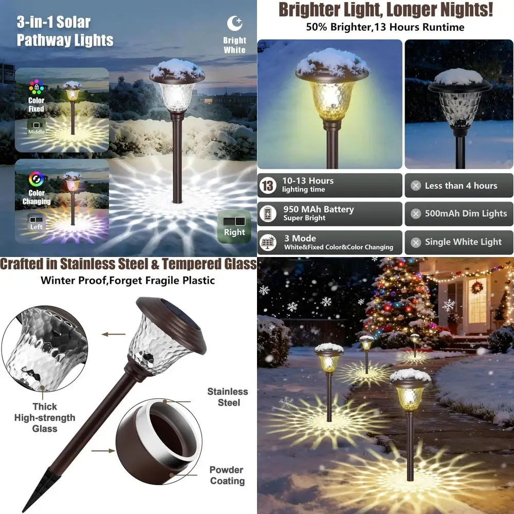 

Stainless Steel Solar Path Lights, Waterproof, High Lumen, White & Bronze, for Outdoor Garden, Yard, Pathway, and Driveway
