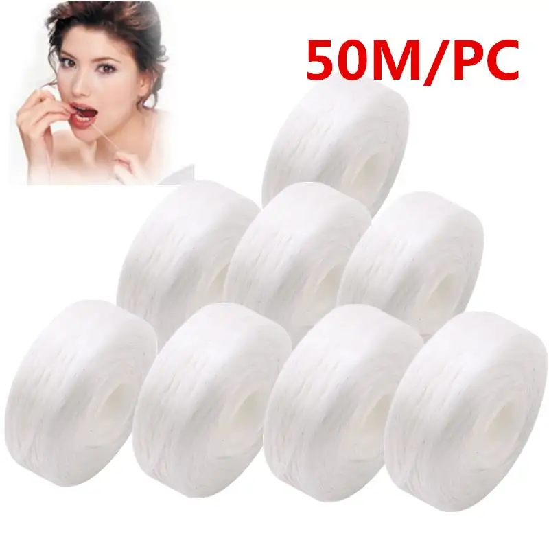 10Rolls Dental Flosser Built-in Spool Wax Mint Flavored Europe Replacement Flat Wire Dental Floss 50M/Roll