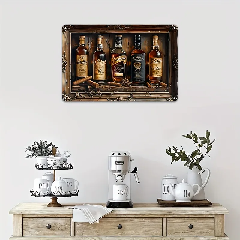 Whiskey & Cigar Themed Square Aluminum Sign - Perfect for Bar, Restaurant, Home Decor | Versatile Hanging Wall Art, 7.9x11.8